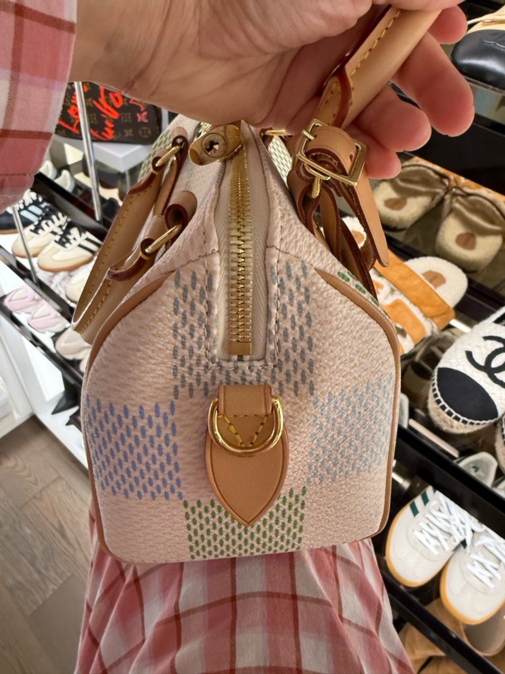 Louis Vuitton Cream, Tan, and Green Speedy 20 Bag - Picture 14 of 16